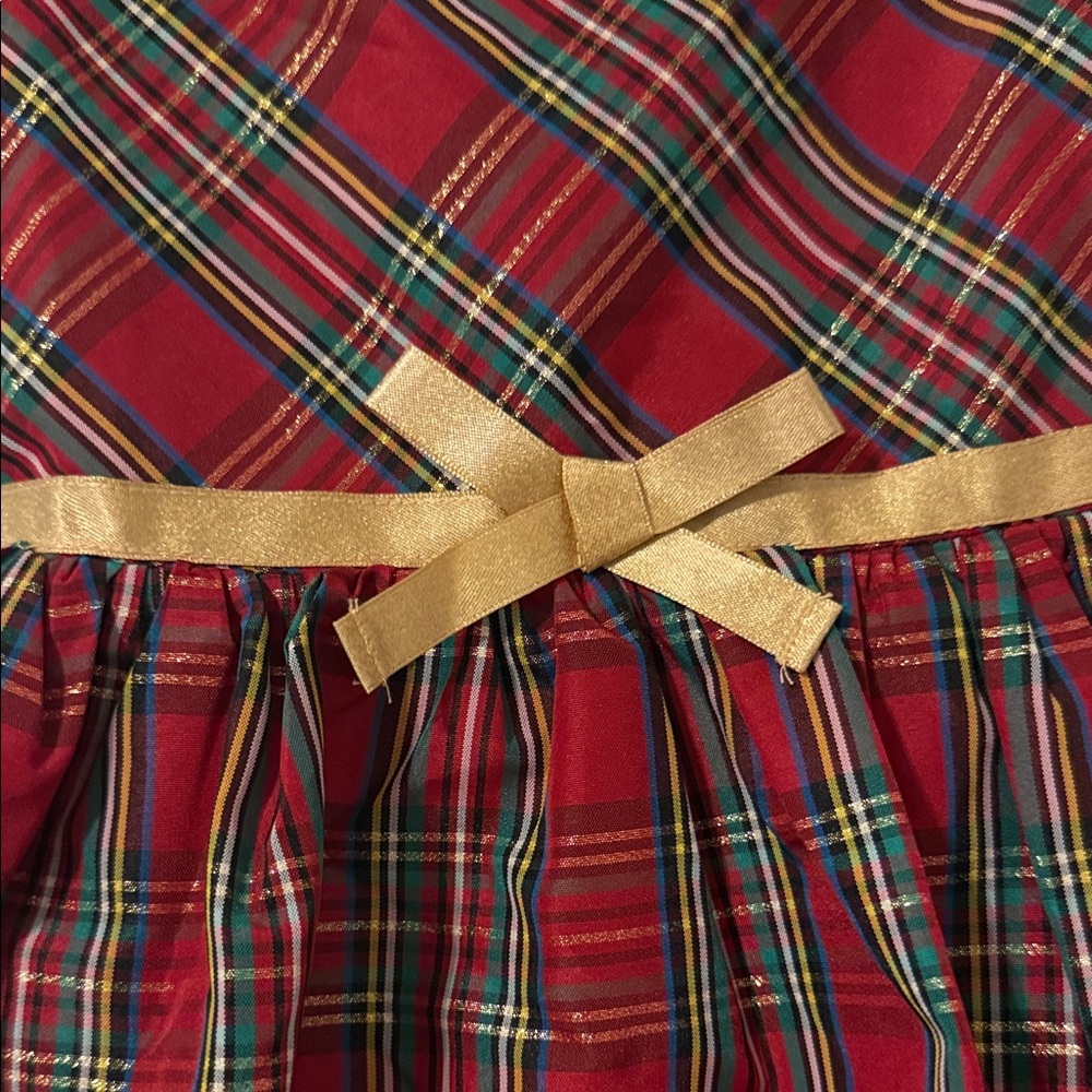 Toddler Girl’s Red Plaid Dress with Gold Bow - Picture 3 of 5